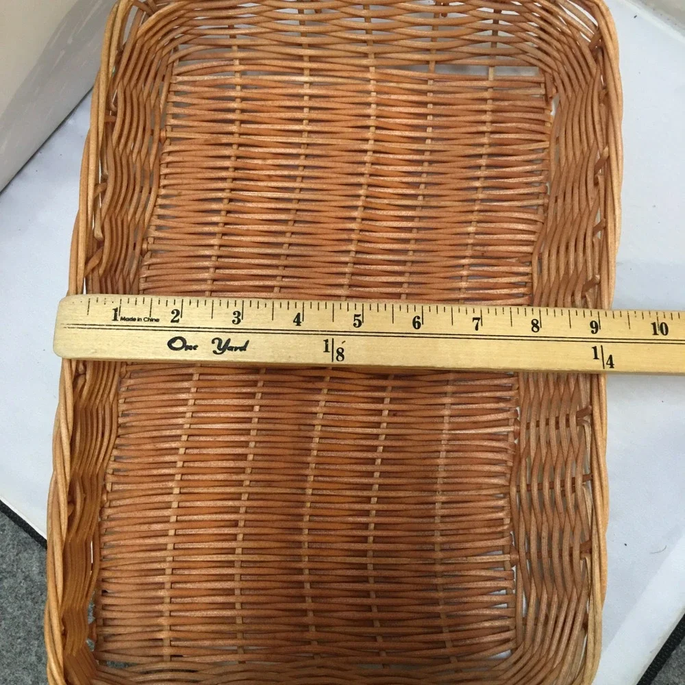 Woven Wicker Serving Tray Unisex Medium Tan Rectangular with Handles Cottagecore